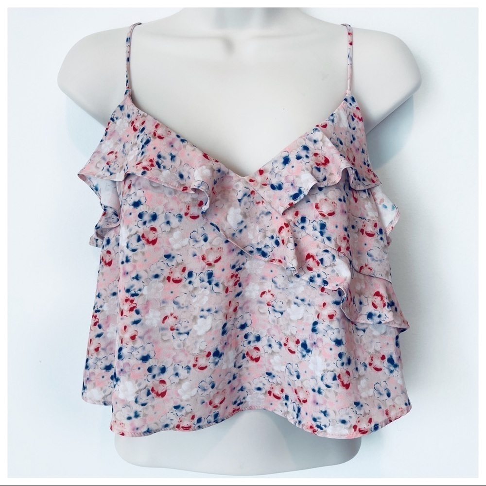TOPSHOP floral blouse crop camisole tank spaghetti strap pink dainty soft 8745
